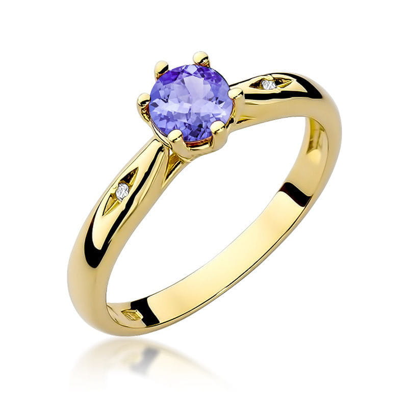 Inel Aur 9K cu Tanzanit 0.50 ct si Diamante Naturale 0.01 ct — Aur galben