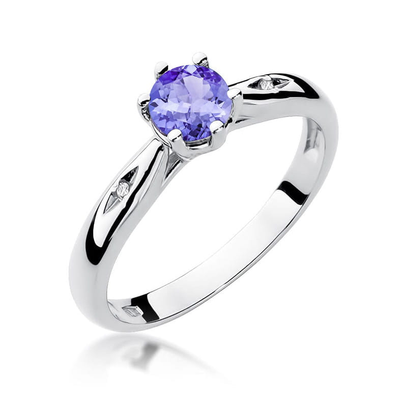 Inel Aur 9K cu Tanzanit 0.50 ct si Diamante Naturale 0.01 ct, imaginea 5 din 8