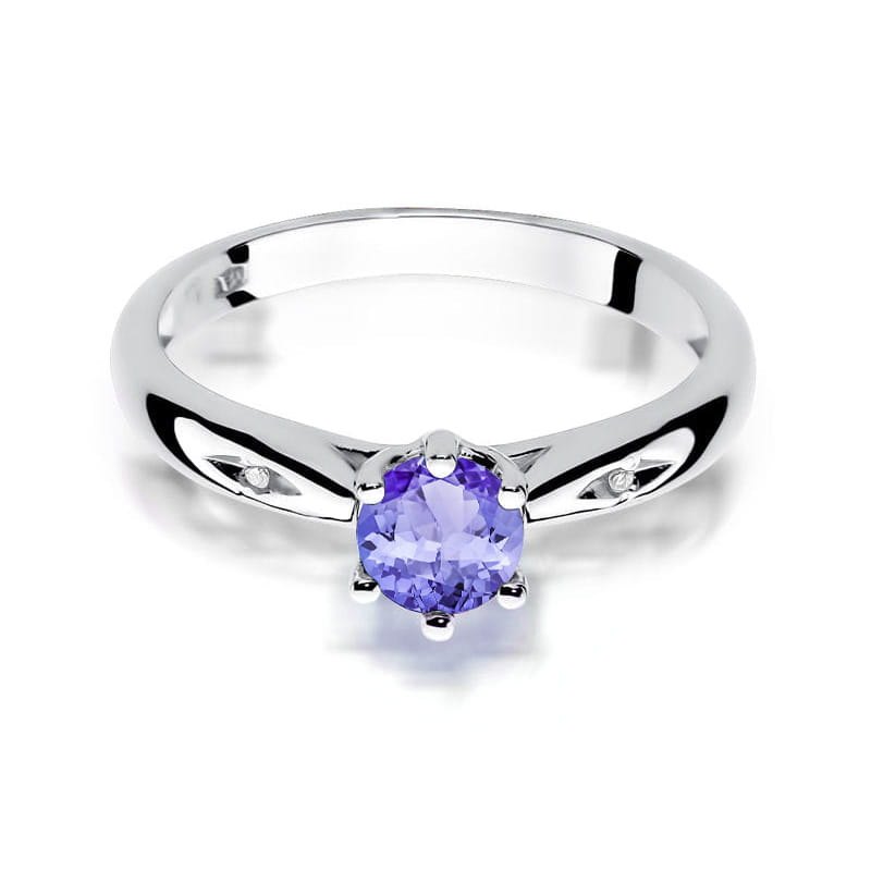 Inel Aur 9K cu Tanzanit 0.50 ct si Diamante Naturale 0.01 ct, imaginea 6 din 8