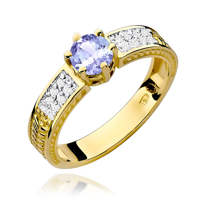 Inel Aur 9K cu Tanzanit 0.50 ct si Diamante Naturale 0.08 ct — Aur galben