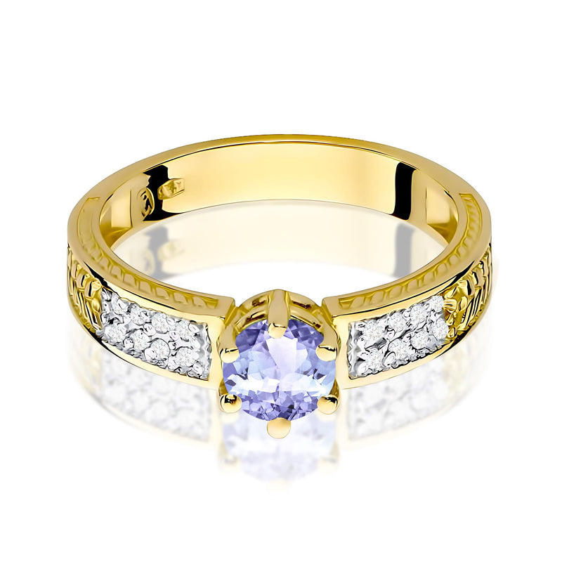Inel Aur 9K cu Tanzanit 0.50 ct si Diamante Naturale 0.08 ct, imaginea 2 din 8