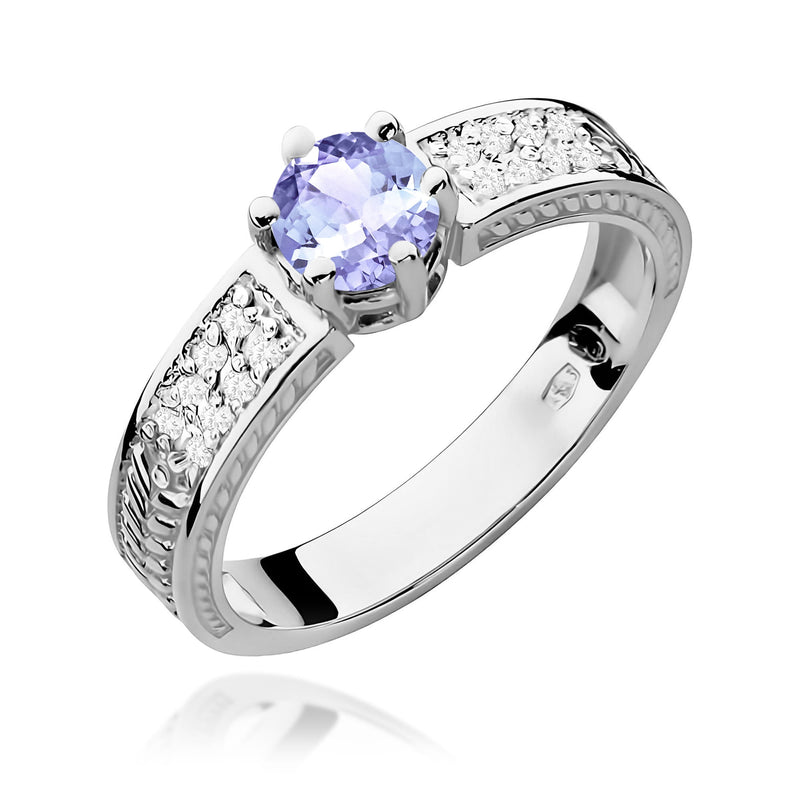Inel Aur 9K cu Tanzanit 0.50 ct si Diamante Naturale 0.08 ct, imaginea 5 din 8