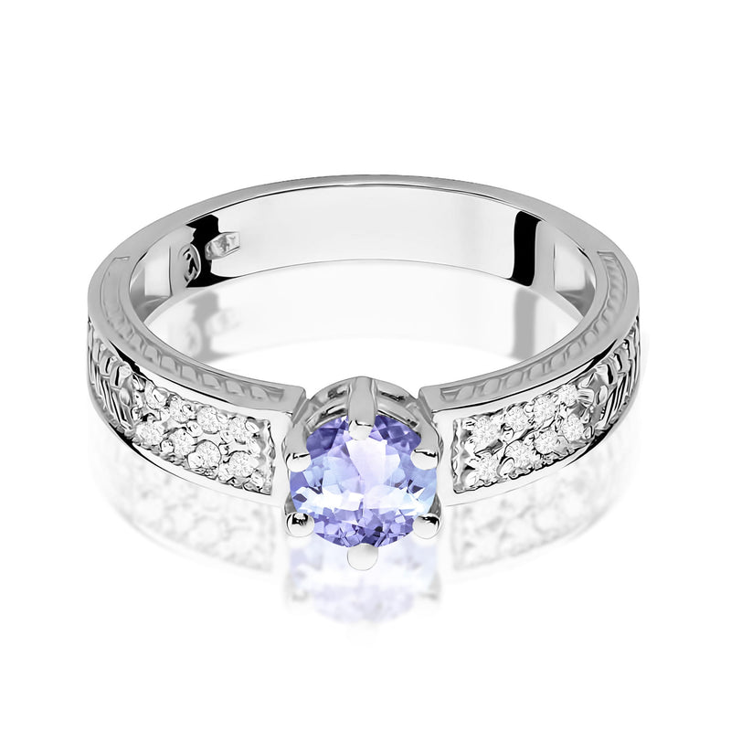 Inel Aur 9K cu Tanzanit 0.50 ct si Diamante Naturale 0.08 ct, imaginea 6 din 8