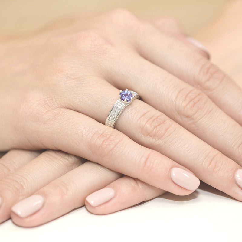 Inel Aur 9K cu Tanzanit 0.50 ct si Diamante Naturale 0.08 ct, imaginea 8 din 8