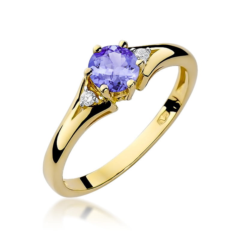 Inel Aur 9K cu Tanzanit 0.50 ct si Diamante Naturale 0.03 ct — Aur galben
