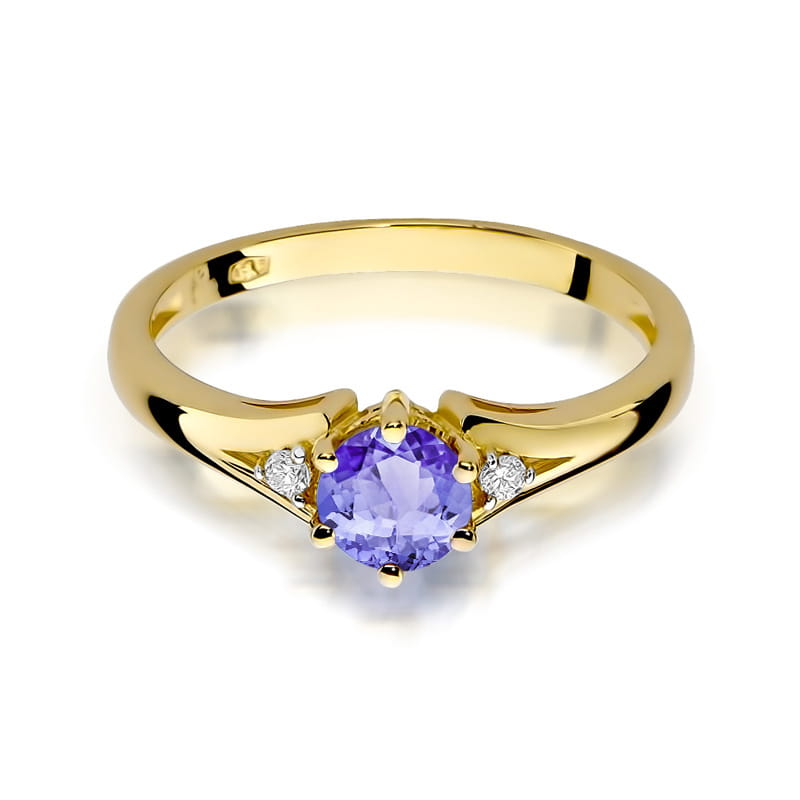 Inel Aur 9K cu Tanzanit 0.50 ct si Diamante Naturale 0.03 ct, imaginea 2 din 8