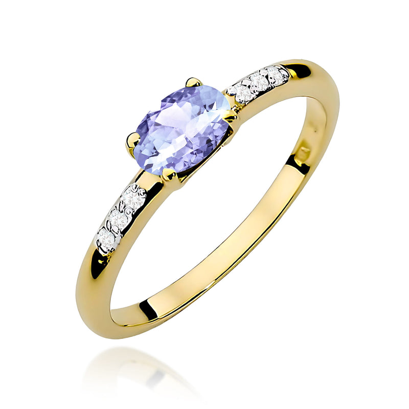 Inel Aur 9K cu Tanzanit 0.40 ct si Diamante Naturale 0.03 ct — Aur galben