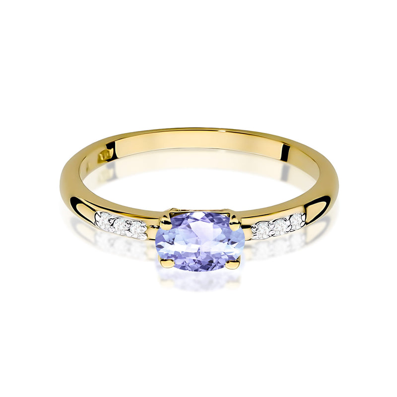 Inel Aur 9K cu Tanzanit 0.40 ct si Diamante Naturale 0.03 ct, imaginea 2 din 8