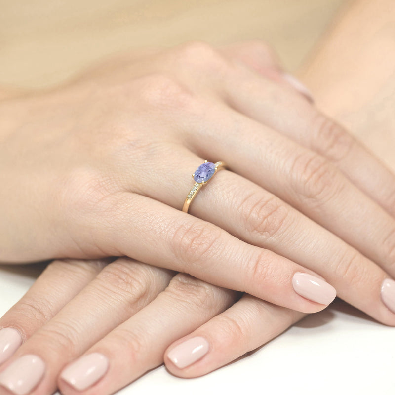 Inel Aur 9K cu Tanzanit 0.40 ct si Diamante Naturale 0.03 ct, imaginea 4 din 8