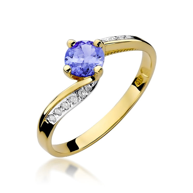 Inel Aur 9K cu Tanzanit 0.50 ct si Diamante Naturale 0.05 ct — Aur galben