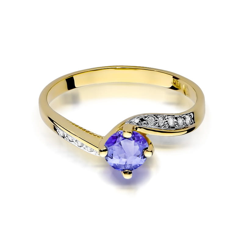 Inel Aur 9K cu Tanzanit 0.50 ct si Diamante Naturale 0.05 ct, imaginea 2 din 8