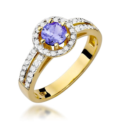 Inel Aur 9K cu Tanzanit 0.50 ct si Diamante Naturale 0.20 ct