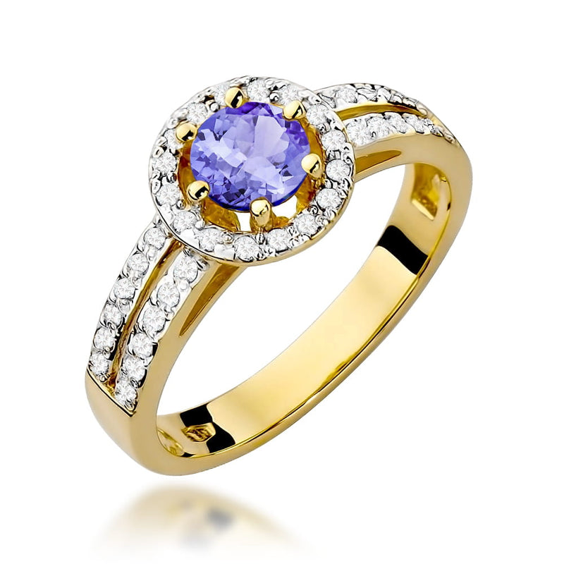 Inel Aur 9K cu Tanzanit 0.50 ct si Diamante Naturale 0.20 ct — Aur galben
