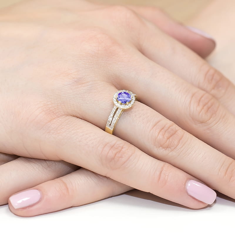Inel Aur 9K cu Tanzanit 0.50 ct si Diamante Naturale 0.20 ct, imaginea 4 din 8