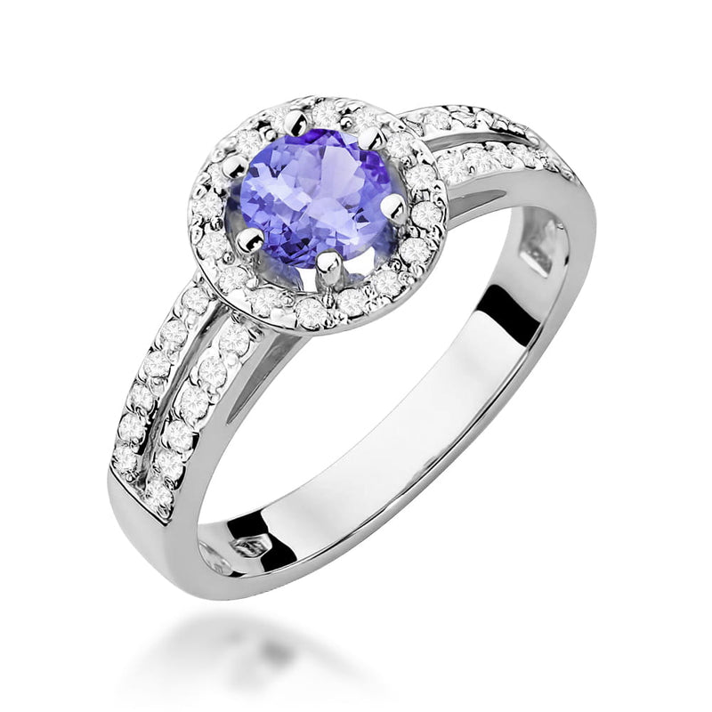 Inel Aur 9K cu Tanzanit 0.50 ct si Diamante Naturale 0.20 ct, imaginea 5 din 8