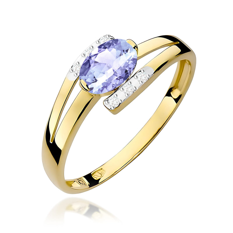 Inel Aur 9K cu Tanzanit 0.40 ct si Diamante Naturale 0.05 ct — Aur galben