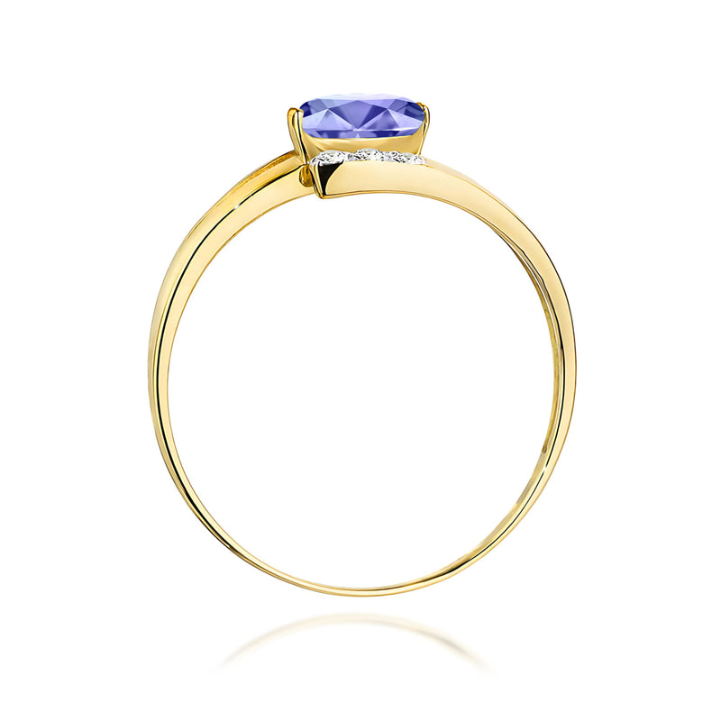 Inel Aur 9K cu Tanzanit 0.40 ct si Diamante Naturale 0.05 ct, imaginea 3 din 8