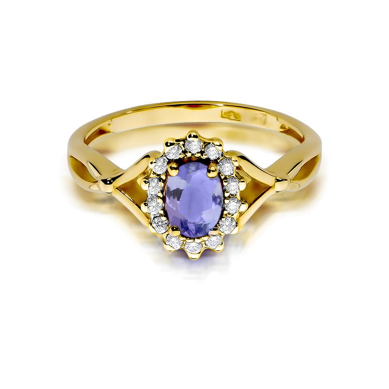 Inel Aur 9K cu Tanzanit 0.40 ct si Diamante Naturale 0.12 ct, imaginea 2 din 8