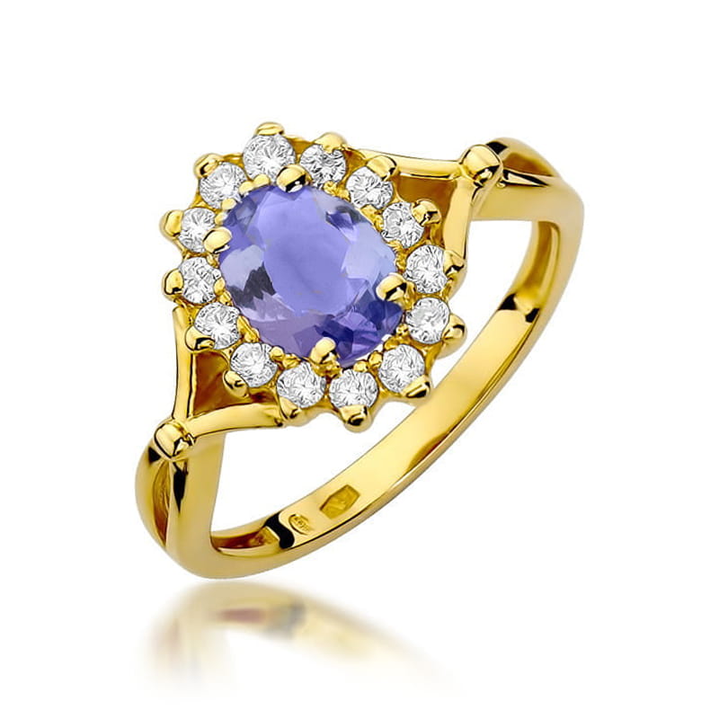 Inel Aur 9K cu Tanzanit 0.70 ct si Diamante Naturale 0.28 ct — Aur galben