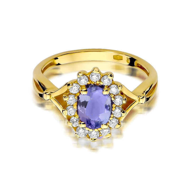 Inel Aur 9K cu Tanzanit 0.70 ct si Diamante Naturale 0.28 ct, imaginea 2 din 8
