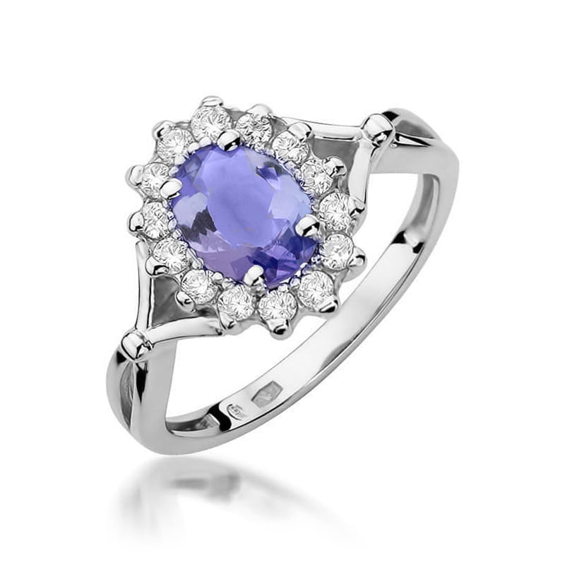 Inel Aur 9K cu Tanzanit 0.70 ct si Diamante Naturale 0.28 ct, imaginea 5 din 8