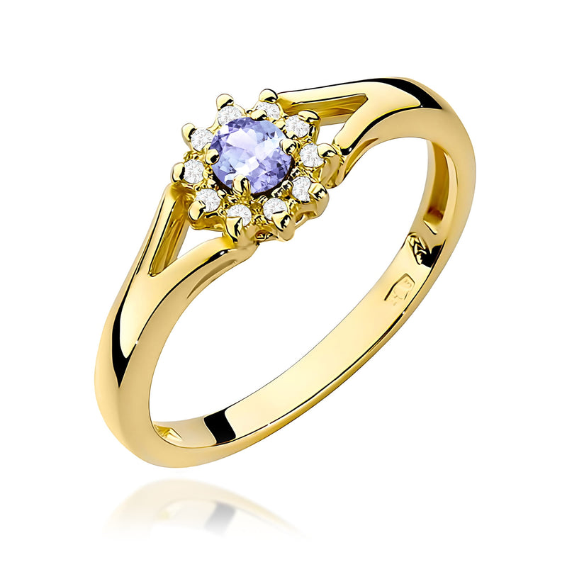 Inel Aur 9K cu Tanzanit 0.15 ct si Diamante Naturale 0.09 ct — Aur galben
