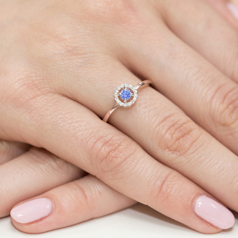 Inel Aur 9K cu Tanzanit 0.15 ct si Diamante Naturale 0.08 ct, imaginea 8 din 11