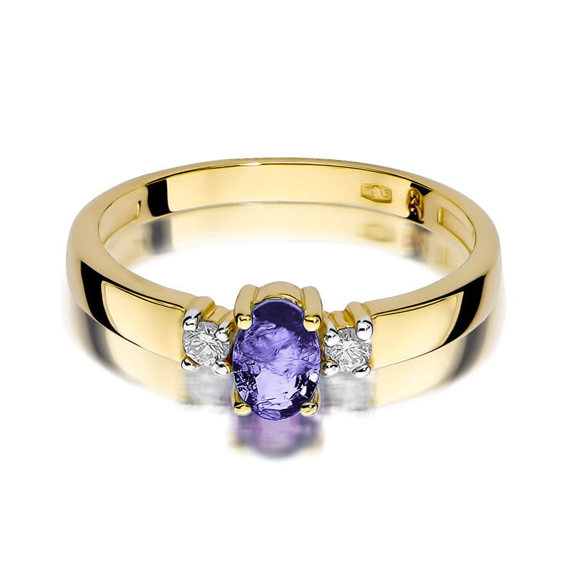 Inel Aur 9K cu Tanzanit 0.40 ct si Diamante Naturale 0.08 ct, imaginea 2 din 7