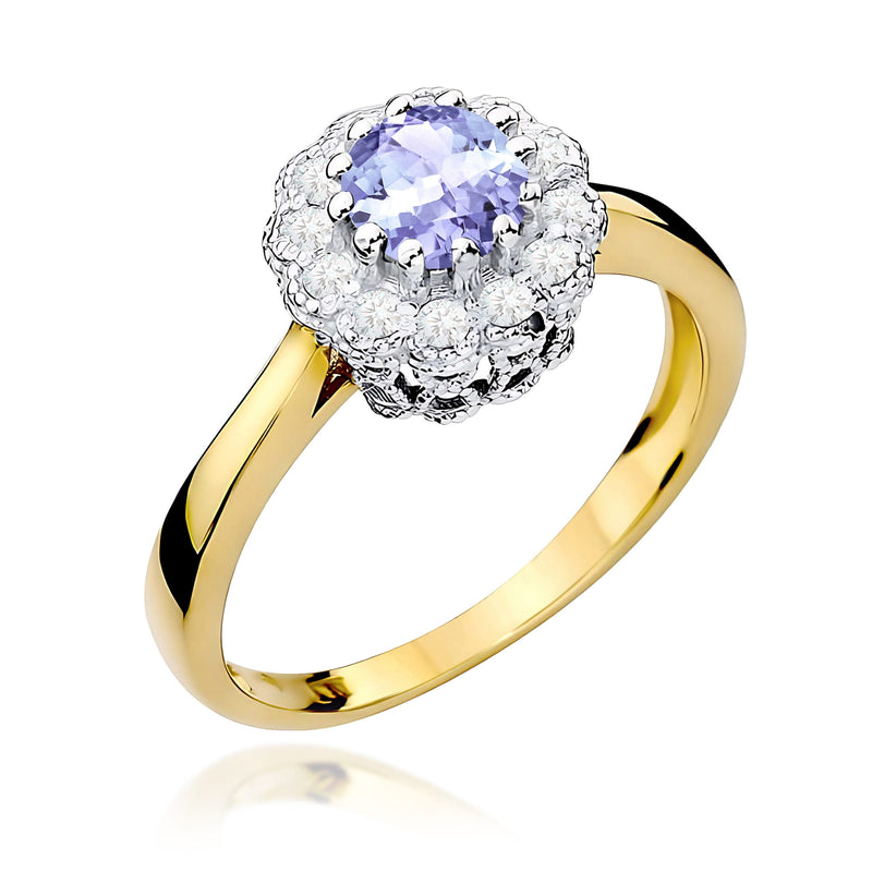 Inel Aur 9K cu Tanzanit 0.50 ct si Diamante Naturale 0.17 ct — Aur galben