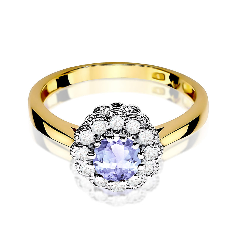 Inel Aur 9K cu Tanzanit 0.50 ct si Diamante Naturale 0.17 ct, imaginea 2 din 8