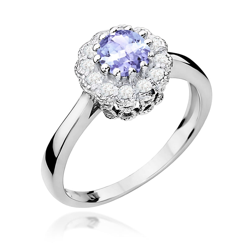 Inel Aur 9K cu Tanzanit 0.50 ct si Diamante Naturale 0.17 ct, imaginea 5 din 8