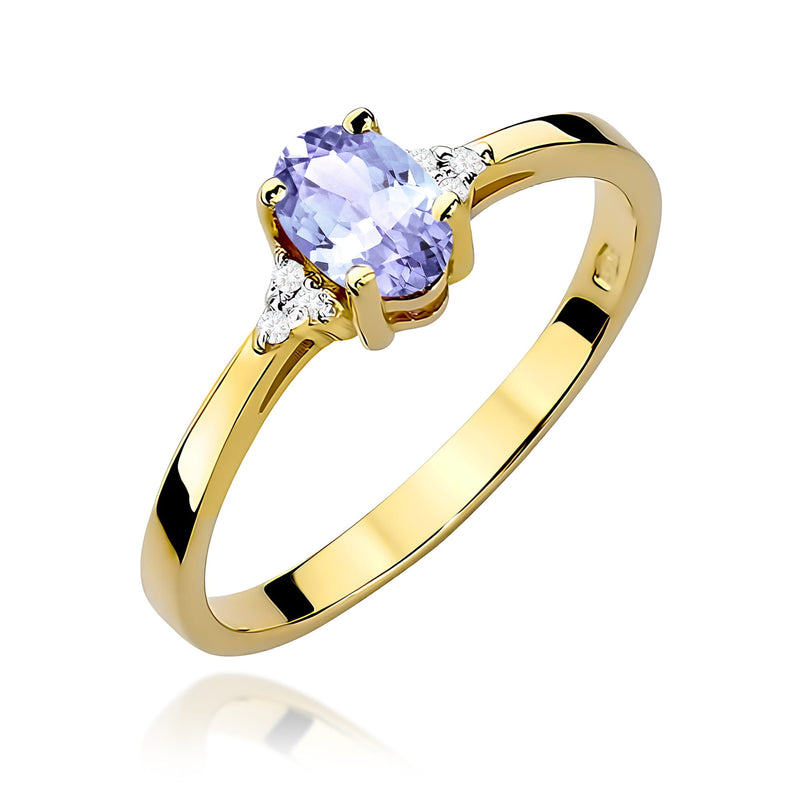 Inel Aur 9K cu Tanzanit 0.40 ct si Diamante Naturale 0.05 ct — Aur galben