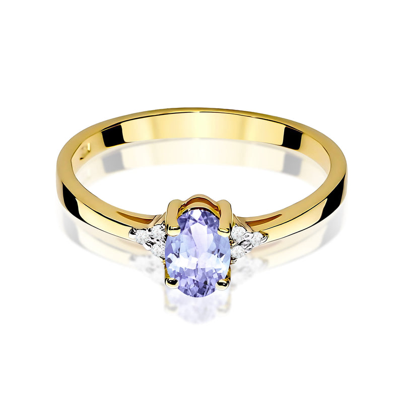 Inel Aur 9K cu Tanzanit 0.40 ct si Diamante Naturale 0.05 ct, imaginea 2 din 8