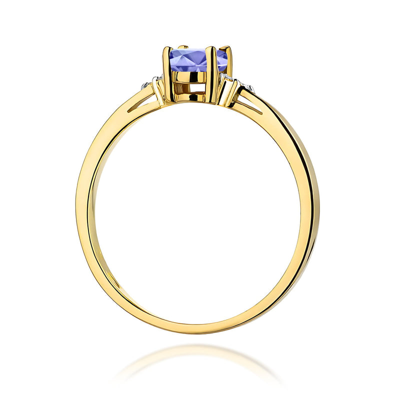 Inel Aur 9K cu Tanzanit 0.40 ct si Diamante Naturale 0.05 ct, imaginea 3 din 8