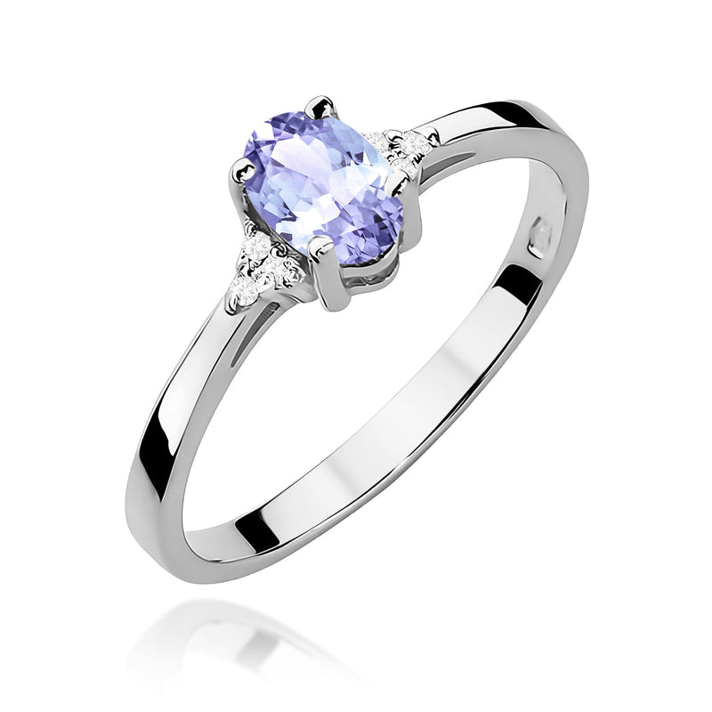 Inel Aur 9K cu Tanzanit 0.40 ct si Diamante Naturale 0.05 ct, imaginea 5 din 8