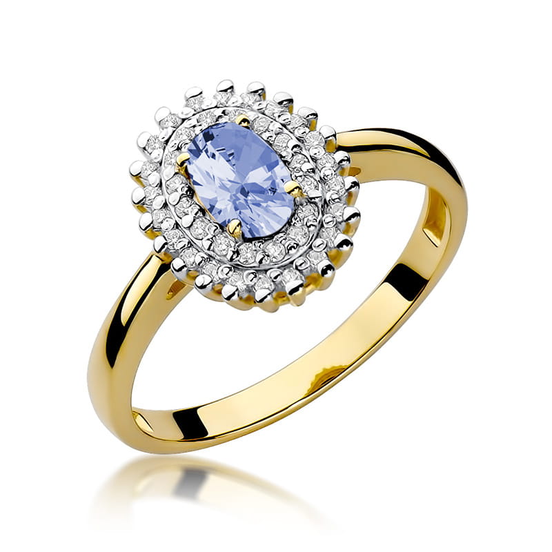 Inel Aur 9K cu Tanzanit 0.40 ct si Diamante Naturale 0.20 ct — Aur galben