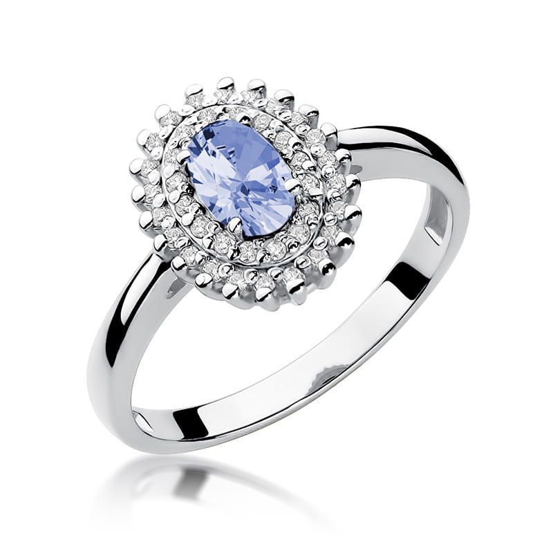 Inel Aur 9K cu Tanzanit 0.40 ct si Diamante Naturale 0.20 ct, imaginea 5 din 7