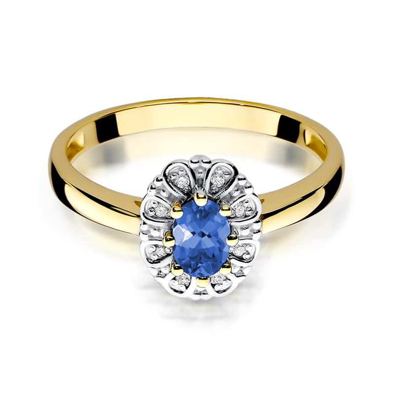 Inel Aur 9K cu Tanzanit 0.40 ct si Diamante Naturale 0.07 ct, imaginea 2 din 7