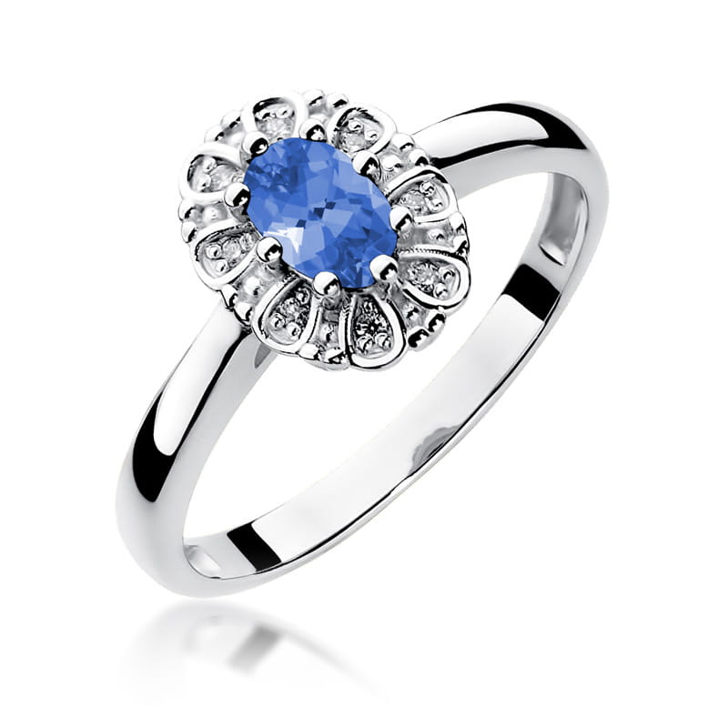 Inel Aur 9K cu Tanzanit 0.40 ct si Diamante Naturale 0.07 ct, imaginea 5 din 7
