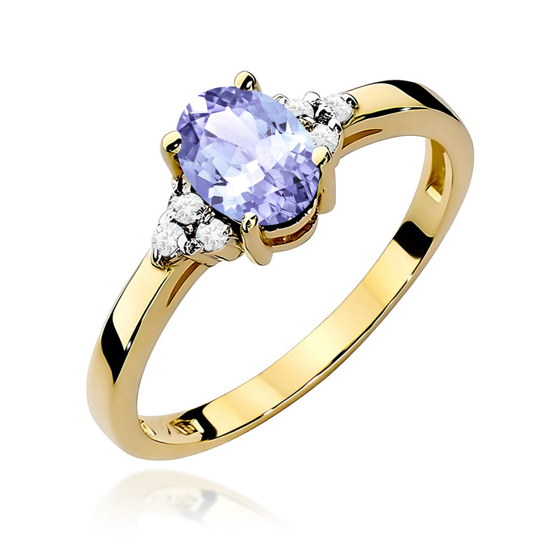 Inel Aur 9K cu Tanzanit 0.70 ct si Diamante Naturale 0.05 ct — Aur galben