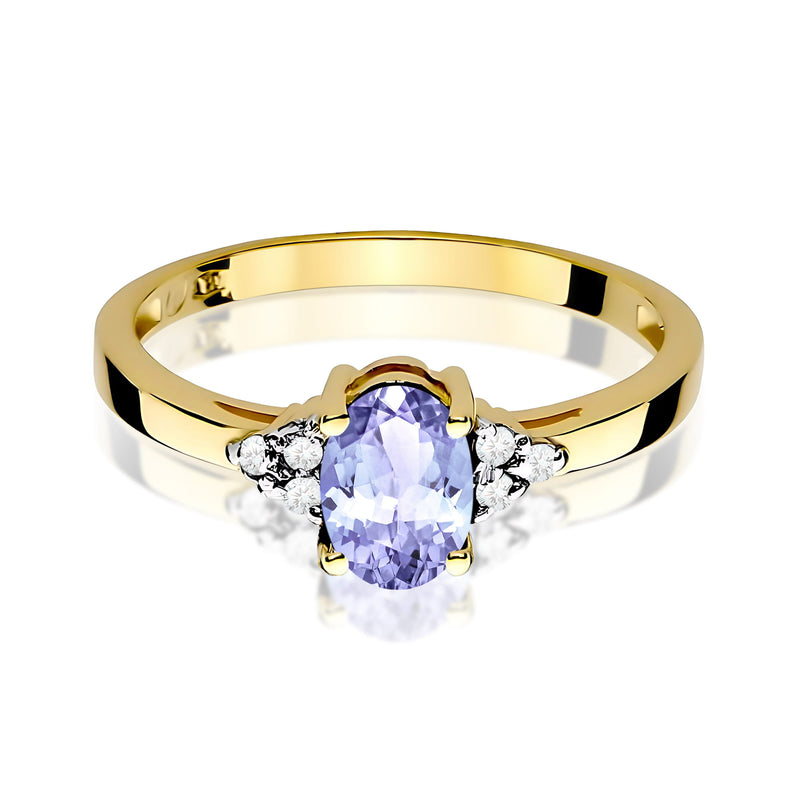 Inel Aur 9K cu Tanzanit 0.70 ct si Diamante Naturale 0.05 ct, imaginea 2 din 8