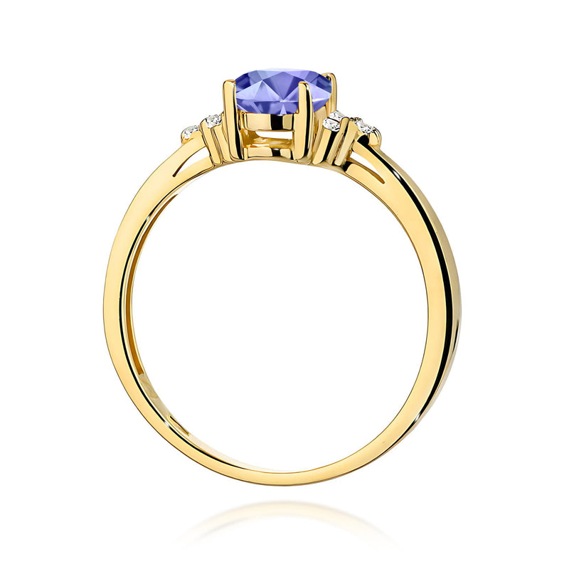Inel Aur 9K cu Tanzanit 0.70 ct si Diamante Naturale 0.05 ct, imaginea 3 din 8