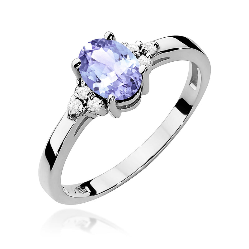 Inel Aur 9K cu Tanzanit 0.70 ct si Diamante Naturale 0.05 ct, imaginea 5 din 8