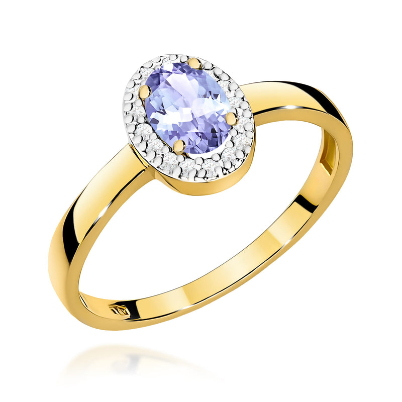 Inel Aur 9K cu Tanzanit 0.40 ct si Diamante Naturale 0.08 ct — Aur galben