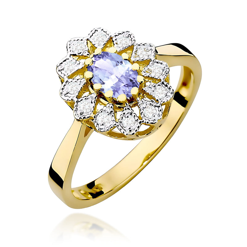Inel Aur 9K cu Tanzanit 0.40 ct si Diamante Naturale 0.10 ct — Aur galben