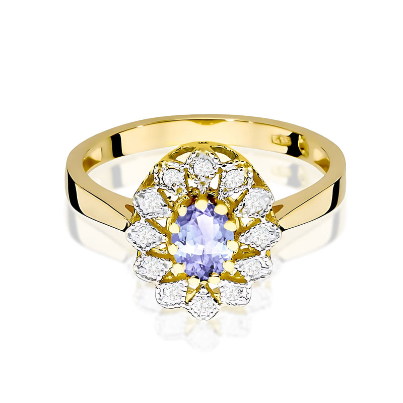 Inel Aur 9K cu Tanzanit 0.40 ct si Diamante Naturale 0.10 ct, imaginea 2 din 8