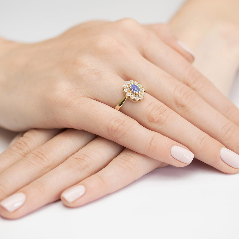 Inel Aur 9K cu Tanzanit 0.40 ct si Diamante Naturale 0.10 ct, imaginea 4 din 8