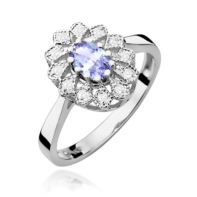 Inel Aur 9K cu Tanzanit 0.40 ct si Diamante Naturale 0.10 ct, imaginea 5 din 8