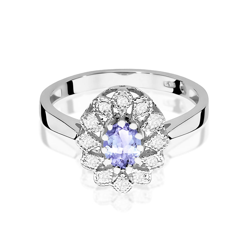 Inel Aur 9K cu Tanzanit 0.40 ct si Diamante Naturale 0.10 ct, imaginea 6 din 8