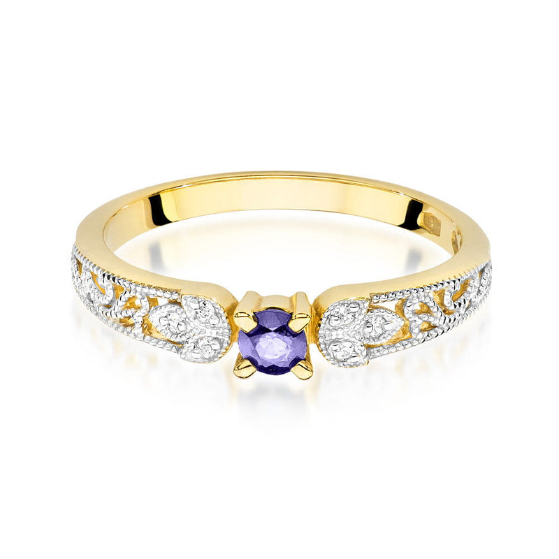 Inel Aur 9K cu Tanzanit 0.15 ct si Diamante Naturale 0.03 ct, imaginea 2 din 7